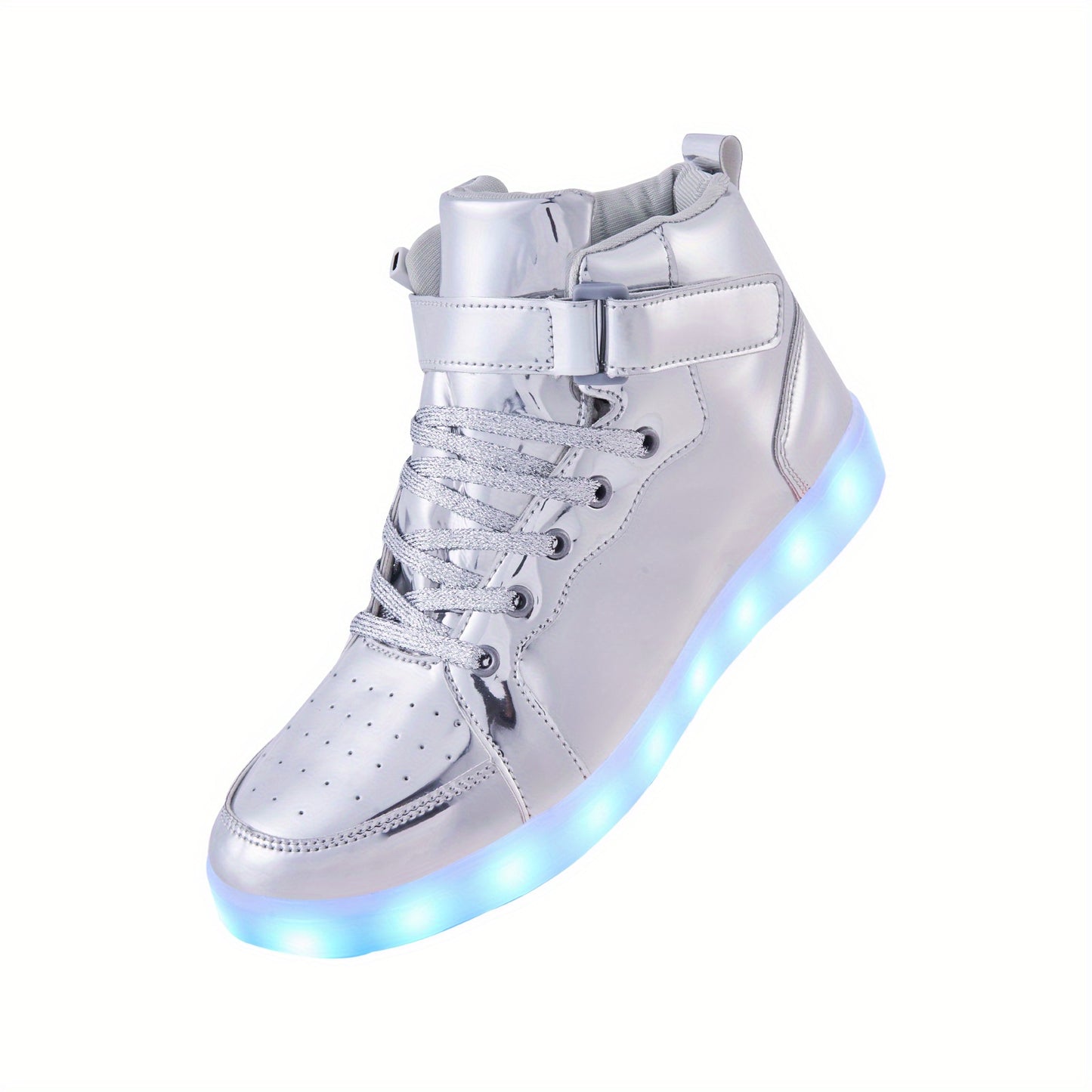 Men's Trendy Led Light Up HighTop Sneakers With Adjustable Hook & Loop Fastener, USB Charging Sneakers With Assorted Colors
